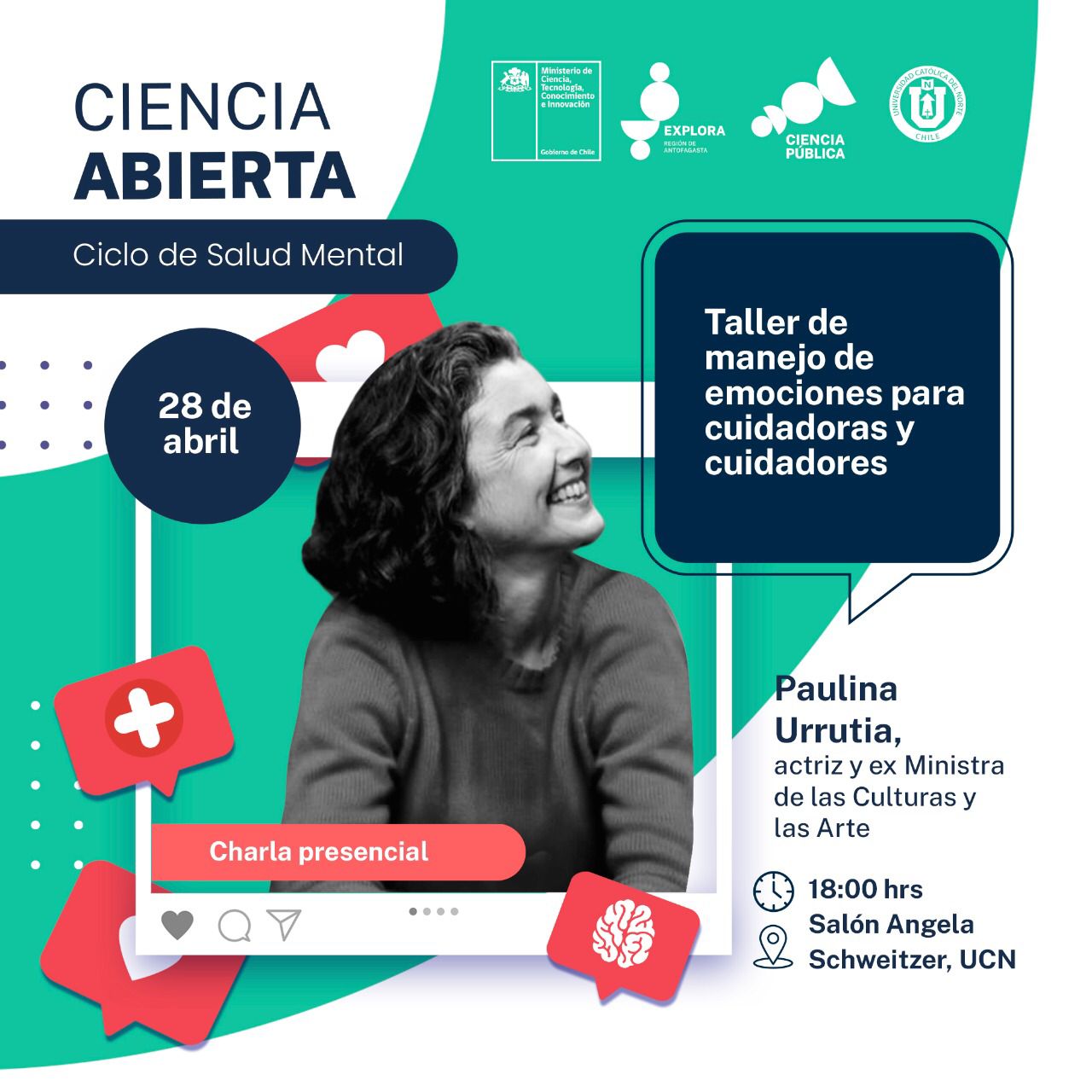 La actriz Paulina Urrutia realizará dos talleres esta semana con Explora Antofagasta