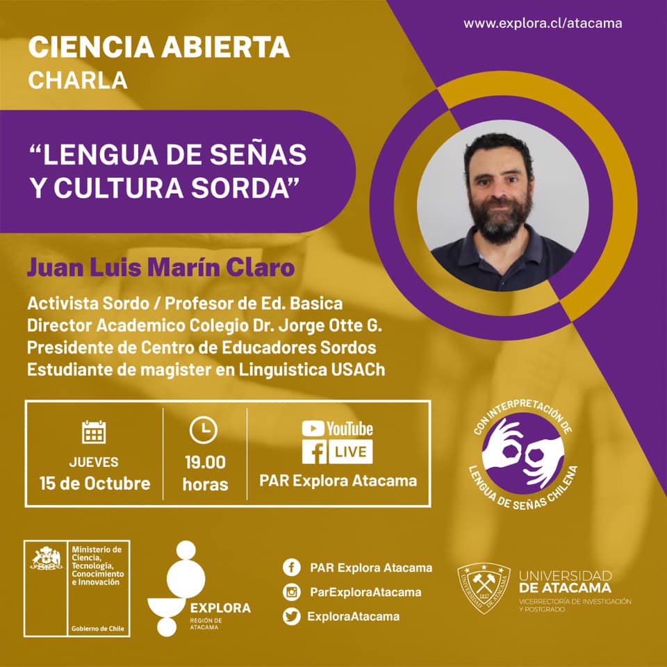 Invitan a primera charla del ciclo Ciencia Abierta realizada íntegramente en Lengua de Señas Chilena, para conocer más de la cultura sorda en el país