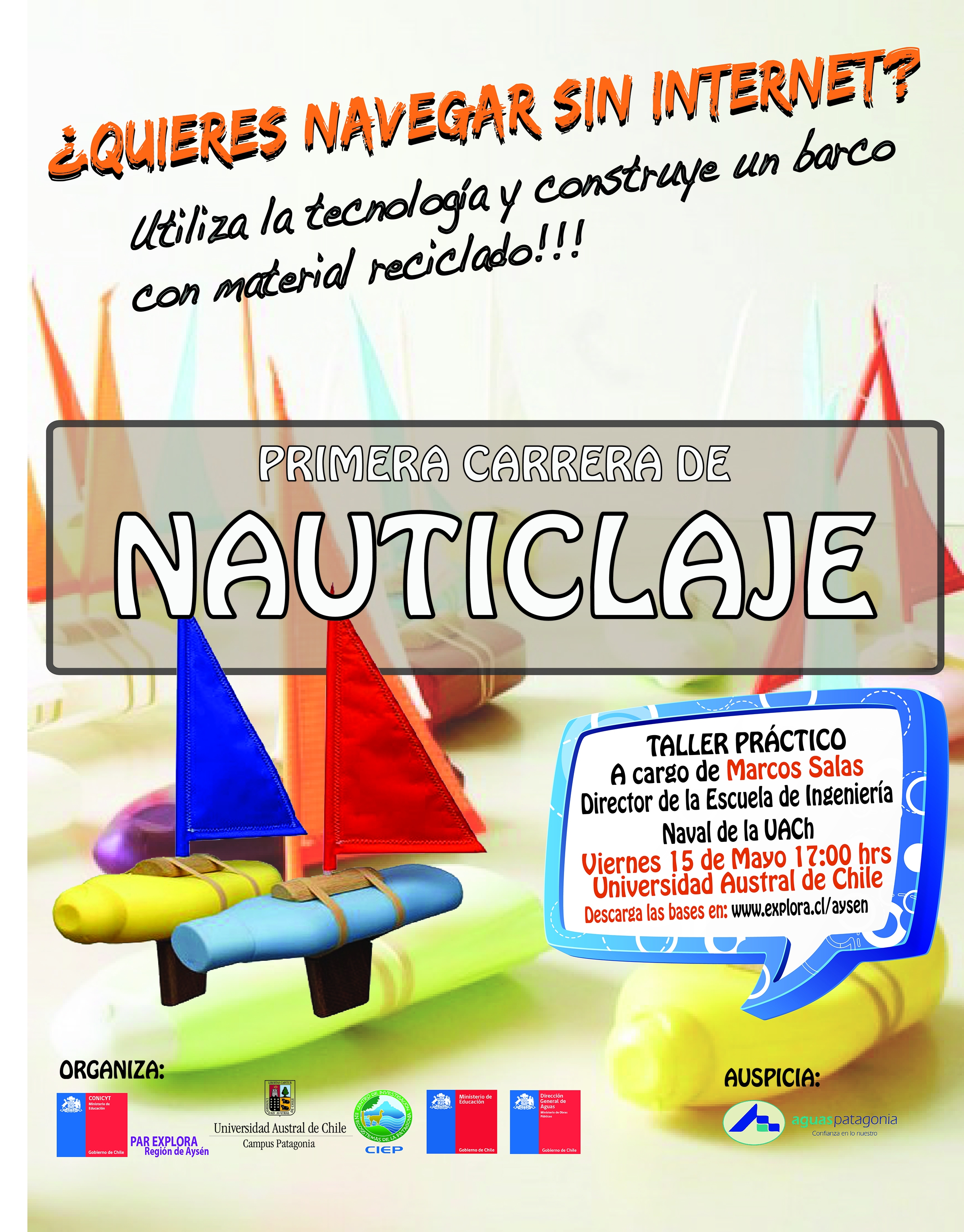 PAR EXPLORA Aysén organiza carrera náutica con embarcaciones de material reciclado.