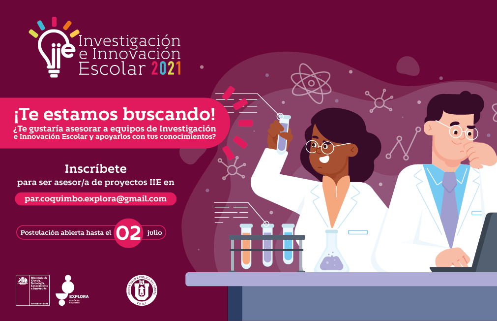Se abre la convocatoria a la comunidad científica para asesorar proyectos de Investigación o Innovación Escolar, IIE, 2021