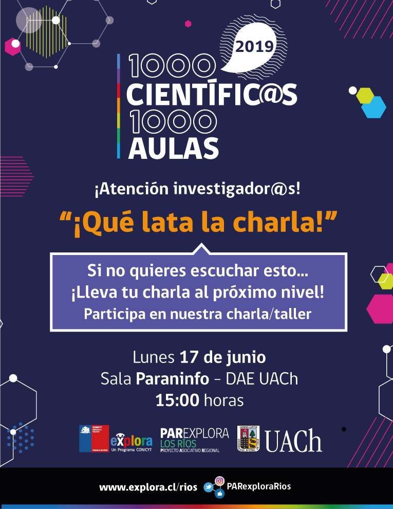 Afiche de invitación a "¡Qué lata la charla!" para 1000 Científic@s 1000 Aulas