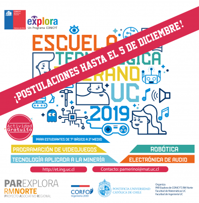 ESCUELA TECNOLÓGICA DE VERANO UC OFRECE POR TERCERA VEZ CURSOS GRATUITOS A ESCOLARES